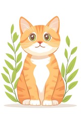 Fototapeta premium An adorable orange tabby kitten sits serenely amidst green foliage