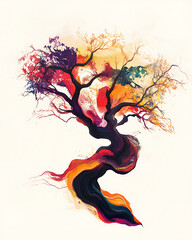 Highly detailed illustrations of various trees, leaves, grasses, and botanical elements, featuring realistic, minimalist, and abstract compositions on a white background.