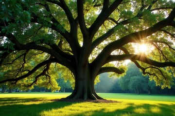 Obraz premium Majestic live oak, heavy with Spanish moss, sunlit, ancient, outdoor, forest