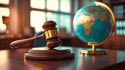 gavel with world globe, judge gavel with globe, Legal law, international law concept image