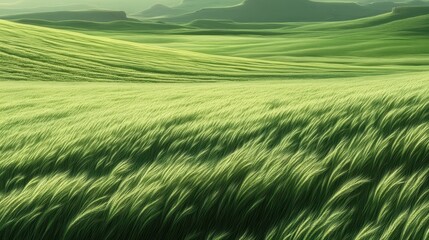 Expansive green field landscape with gently rolling hills.