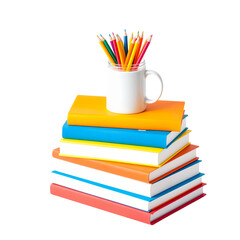 colored pencils Above the books on a transparent background Png