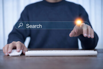 Search Engine Optimization, Businessman using search, SEO focus artificial intelligence technology. Concept of searching for information in technology with AI systems, Search, Engine, Concept