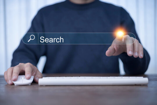 Search Engine Optimization, Businessman using search, SEO focus artificial intelligence technology. Concept of searching for information in technology with AI systems, Search, Engine, Concept