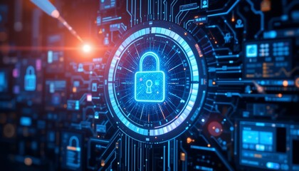 Fototapeta premium Futuristic Digital Security System Cyber Lock Data Protection Network Encryption