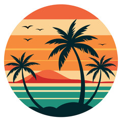 Retro Style Tropical Sunset in a Circular Design – Vintage Aesthetic Beach Vibes, sunsets are for print-on-demand, t-shirt design, book
