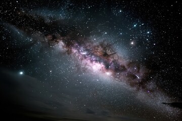 Obraz premium This mesmerizing image captures a stunning spiral galaxy in the night sky, showcasing intricate details and vibrant colors that inspire curiosity about the cosmos.