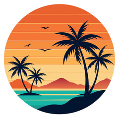 Retro Style Tropical Sunset in a Circular Design – Vintage Aesthetic Beach Vibes, sunsets are for print-on-demand, t-shirt design, book