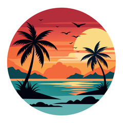 Retro Style Tropical Sunset in a Circular Design – Vintage Aesthetic Beach Vibes, sunsets are for print-on-demand, t-shirt design, book