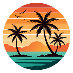 Retro Style Tropical Sunset in a Circular Design &ndash; Vintage Aesthetic Beach Vibes, sunsets are for print-on-demand, t-shirt design, book