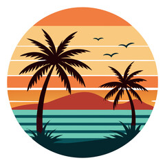 Retro Style Tropical Sunset in a Circular Design – Vintage Aesthetic Beach Vibes, sunsets are for print-on-demand, t-shirt design, book