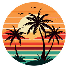 Retro Style Tropical Sunset in a Circular Design – Vintage Aesthetic Beach Vibes, sunsets are for print-on-demand, t-shirt design, book