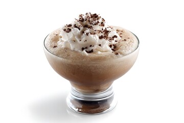 Delicious Coffee Frappe With Whipped Cream And Chocolate Crumbs On White