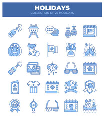 Collection of 25 Holidays. Festive Icons for Celebrations