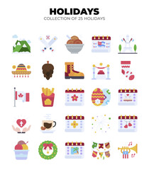 Collection of 25 Holidays. Festive Icons and Symbols