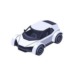Isometric White Electric Car Illustration For Green Energy Concepts