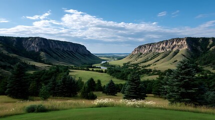 Fototapeta premium Majestic River Valley Montanas Scenic Beauty.