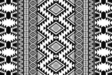 Ancient echoes Aztec geometric seamless patterns southwest Navajo Native American tribal ethnic black and white for textile printing