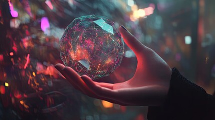 Captivating ethereal orb illuminates a hand, a portal to digital wonders