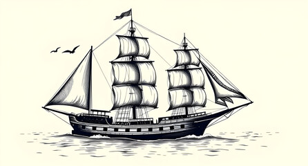 Vintage sailing ship. Seafaring, sailer concept. Sketch
