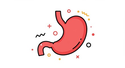 Fototapeta premium Whimsical Cartoon Stomach Illustration with Playful Geometric Accents and Detail