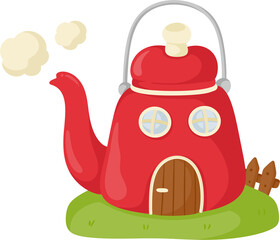 illustration tea pot house