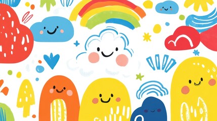 Colorful cheerful abstract shapes and joyful elements.