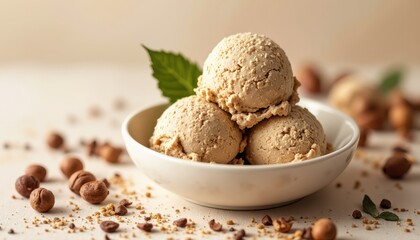 Delicious homemade hazelnut ice cream kitchen food photography cozy atmosphere close-up dessert creation