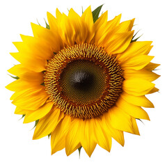 Fototapeta premium A vibrant sunflower with golden yellow petals and a dark center, conveying warmth and radiance
