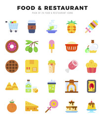 Set of Food and Restaurant Icons. Simple Flat art style icons pack.