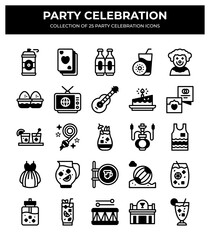 25 Party Celebration Icons. Festive Event & Holiday Supplies