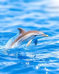 Obraz premium A dolphin leaps out of the water, its sleek body catching the sunlight