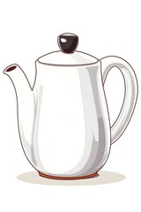 Obraz premium A simple, white ceramic coffee pot with a rounded body, curved spout, and a small, dark knob on the lid