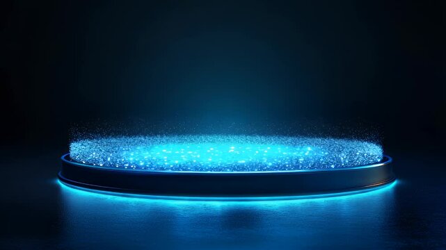 Abstract futuristic circular podium with glowing blue light