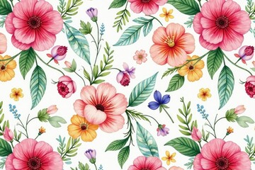 Intricate watercolor floral pattern, seamless repeat, background, blossom, floral