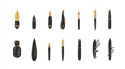 Collection of stylized writing instrument designs.