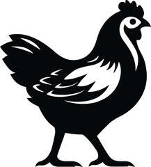 Stylish black and white silhouette of a hen, Elegant Black and White Hen Silhouette