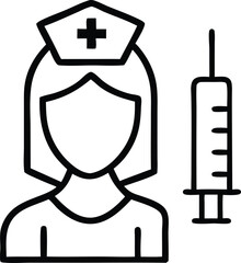 nurse and syringe outline icon on transparent background. vector illustration