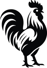 Stylish Black and White Rooster Silhouette, Elegant Black Rooster Silhouette Design