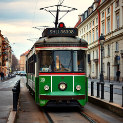 Fototapeta premium old historic tram in royal city Cracow in Poland