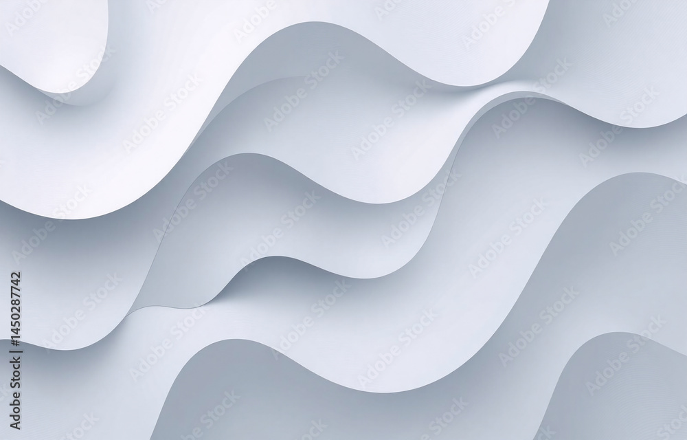 Poster Abstract white forms with smooth, flowing curves and soft shadows create a tranquil and modern visual texture.