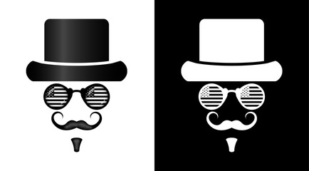 3D abstract american gentleman character with hat, moustache, usa flag glasses set. Vintage man face concept vector to use for independence day, memorial day design projects.
