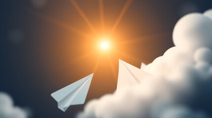 Creativity shines as one paper plane diverges from the rest, symbolizing innovative ideas and unique solutions in business.