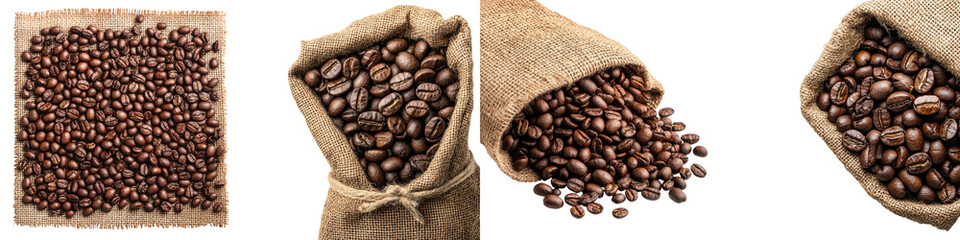 Fototapeta premium Roasted coffee beans in burlap sacks