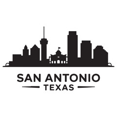 Fototapeta premium San Antonio Texas USA City Skyline Vector Black silhouettes. with white background