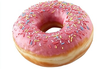 Colorful pink frosted donut with sprinkles on a white background, perfect for dessert imagery (1)