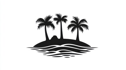 Simple black silhouette of tropical island with palm trees