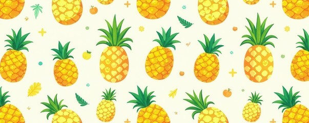 Adorable cartoon pineapple seamless pattern, perfect for summer projects , illustration, sun