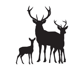 Naklejka premium Black silhouettes depicting male, female, and roe deer