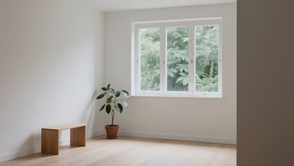Minimalist Room with Plant and Window, Perfect for Interior Design Inspiration